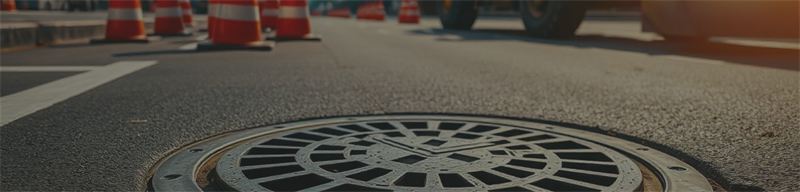 Ductile iron manhole cover on a city street