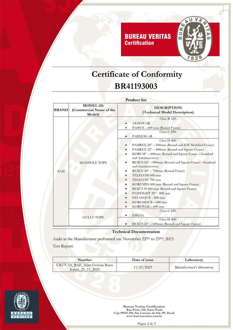 Bureau Veritas certificate of conformity BR41193003, page 2
