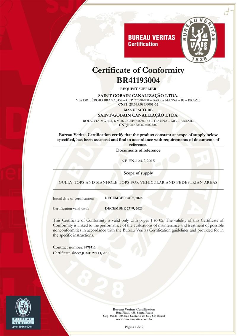 Bureau Veritas certificate of conformity BR41193004, page 1
