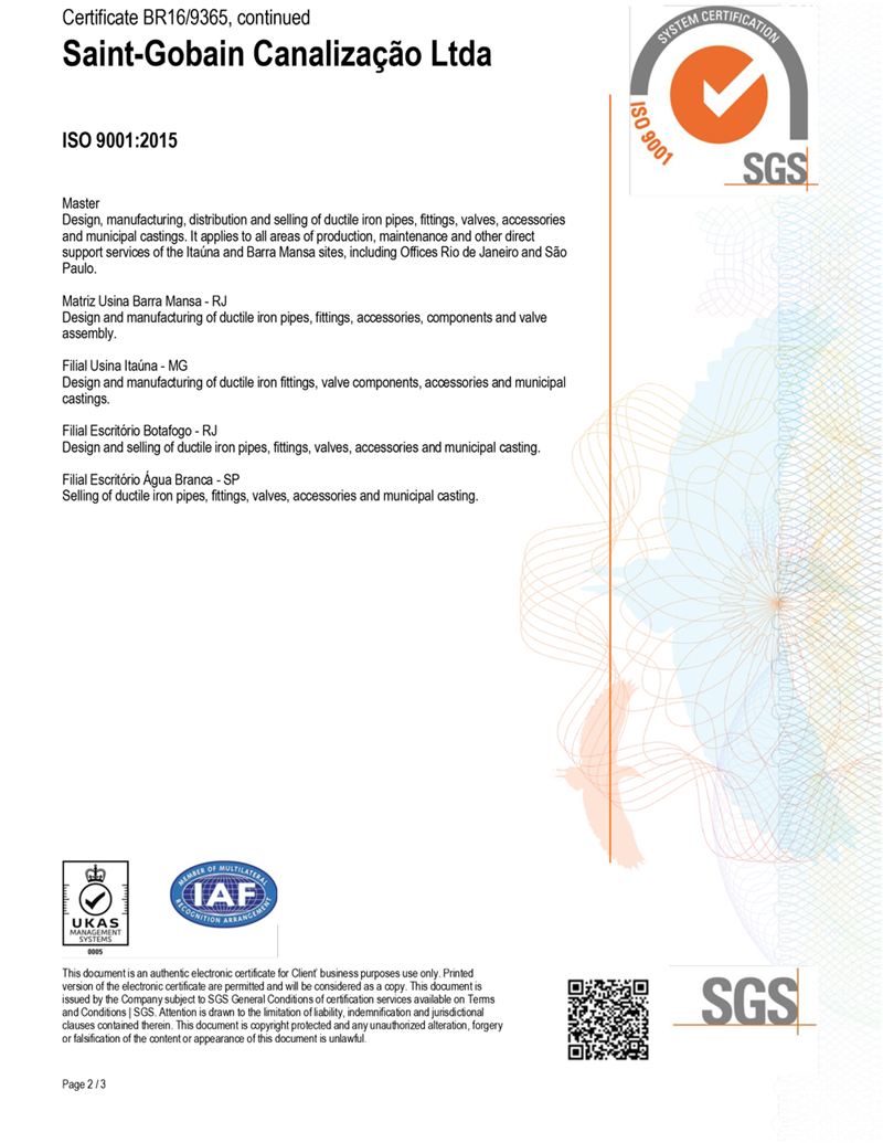 SGS ISO 9001:2015 certificate, page 2